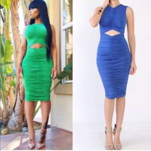 Royal Blue Ruching Midi Dress